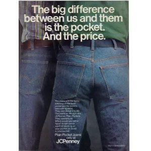 Vintage 1977 Print Ad for JC Penney Plain Pocket Jeans and Winston Cigarettes